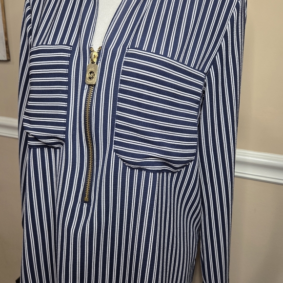 MICHAEL MICHAEL KORS Womens Navy Striped Half-Zip Long Sleeve Blouse Top Size M. - Picture 3 of 10